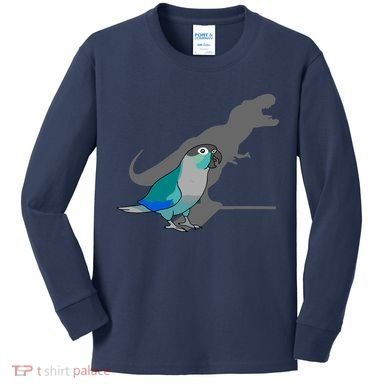 Funny Turquoise Green Cheeked Conure Trex Dinosaur Parrot Kids Long Sleeve Shirt