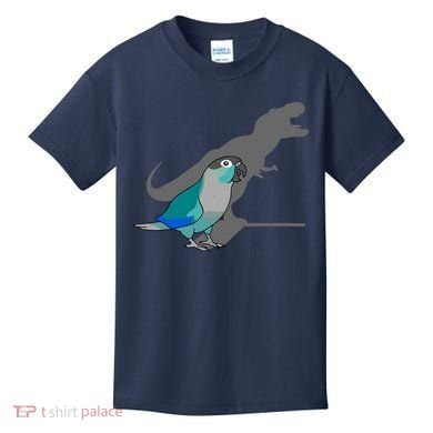Funny Turquoise Green Cheeked Conure Trex Dinosaur Parrot Kids T-Shirt