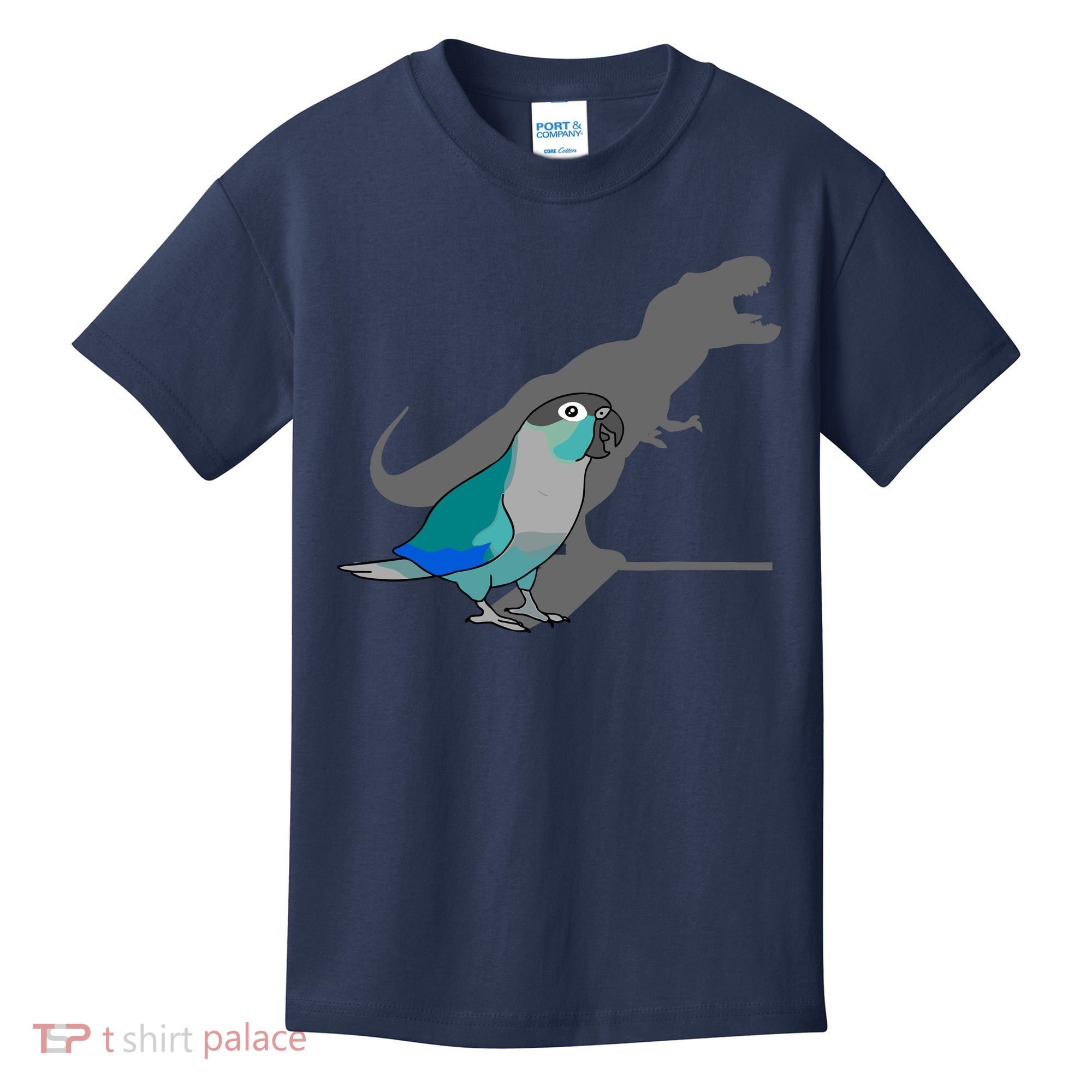 Funny Turquoise Green Cheeked Conure Trex Dinosaur Parrot Kids T-Shirt