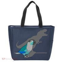 Funny Turquoise Green Cheeked Conure Trex Dinosaur Parrot Tote Bag thumb 0