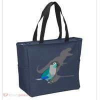 Funny Turquoise Green Cheeked Conure Trex Dinosaur Parrot Tote Bag thumb 2