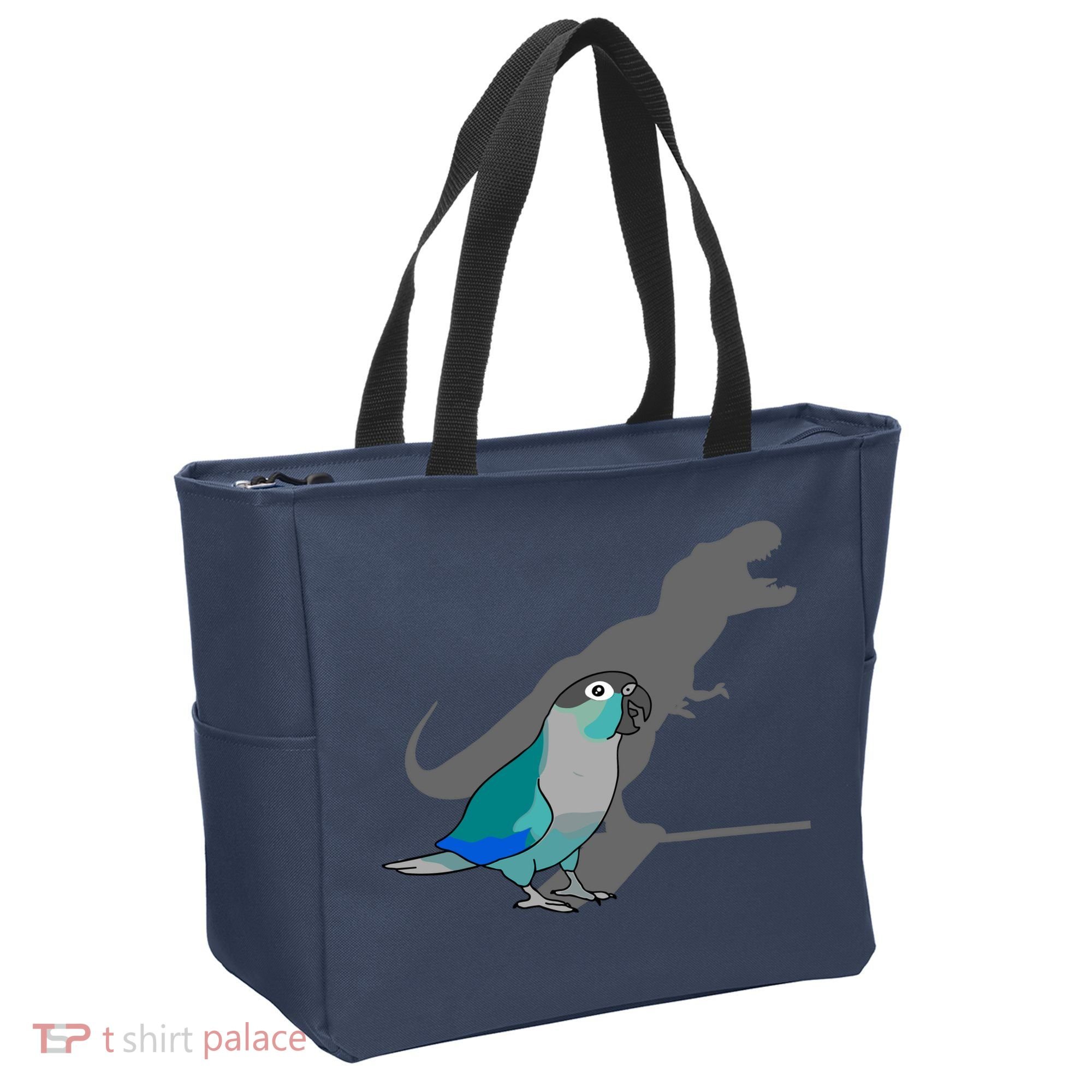 Funny Turquoise Green Cheeked Conure Trex Dinosaur Parrot Tote Bag
