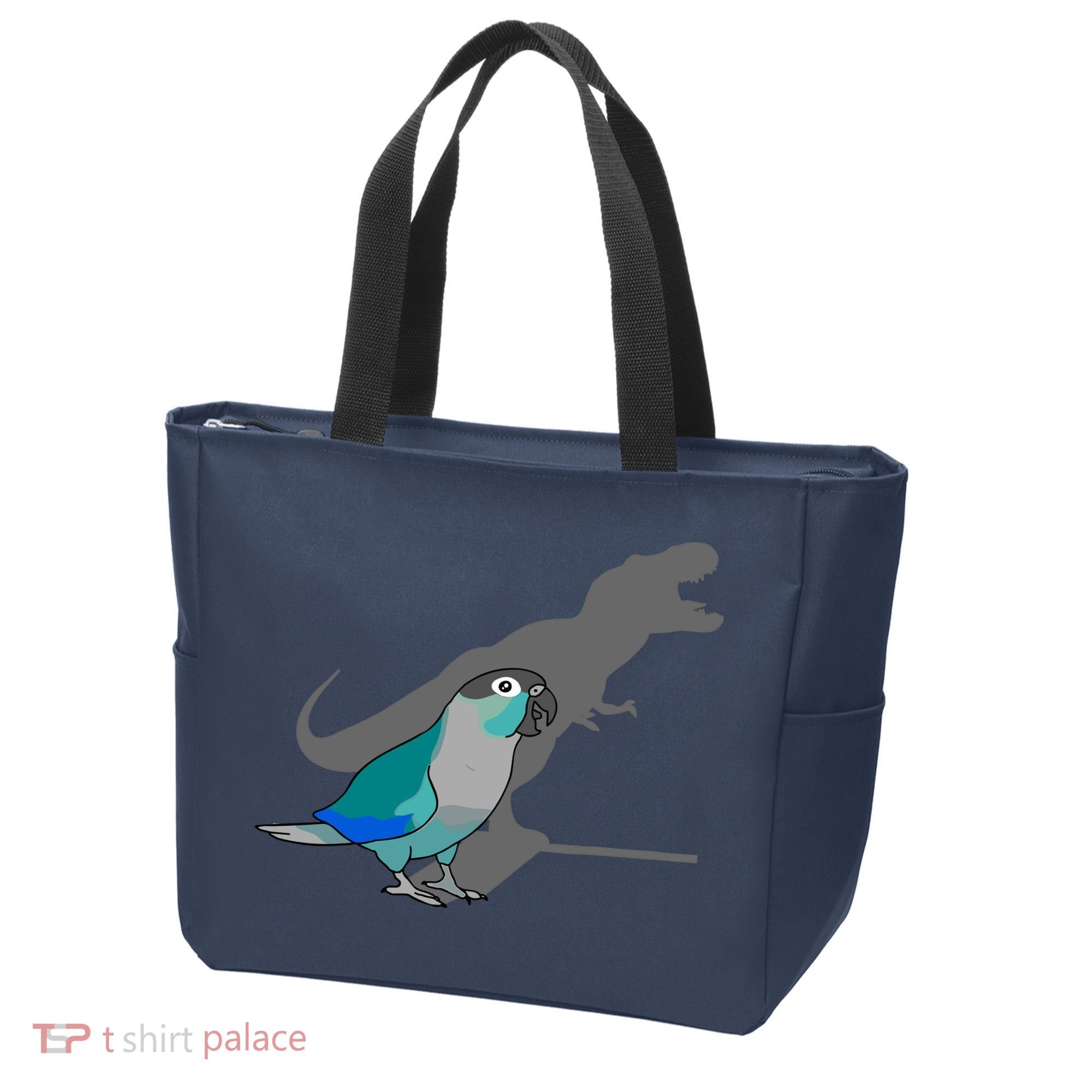 Funny Turquoise Green Cheeked Conure Trex Dinosaur Parrot Tote Bag