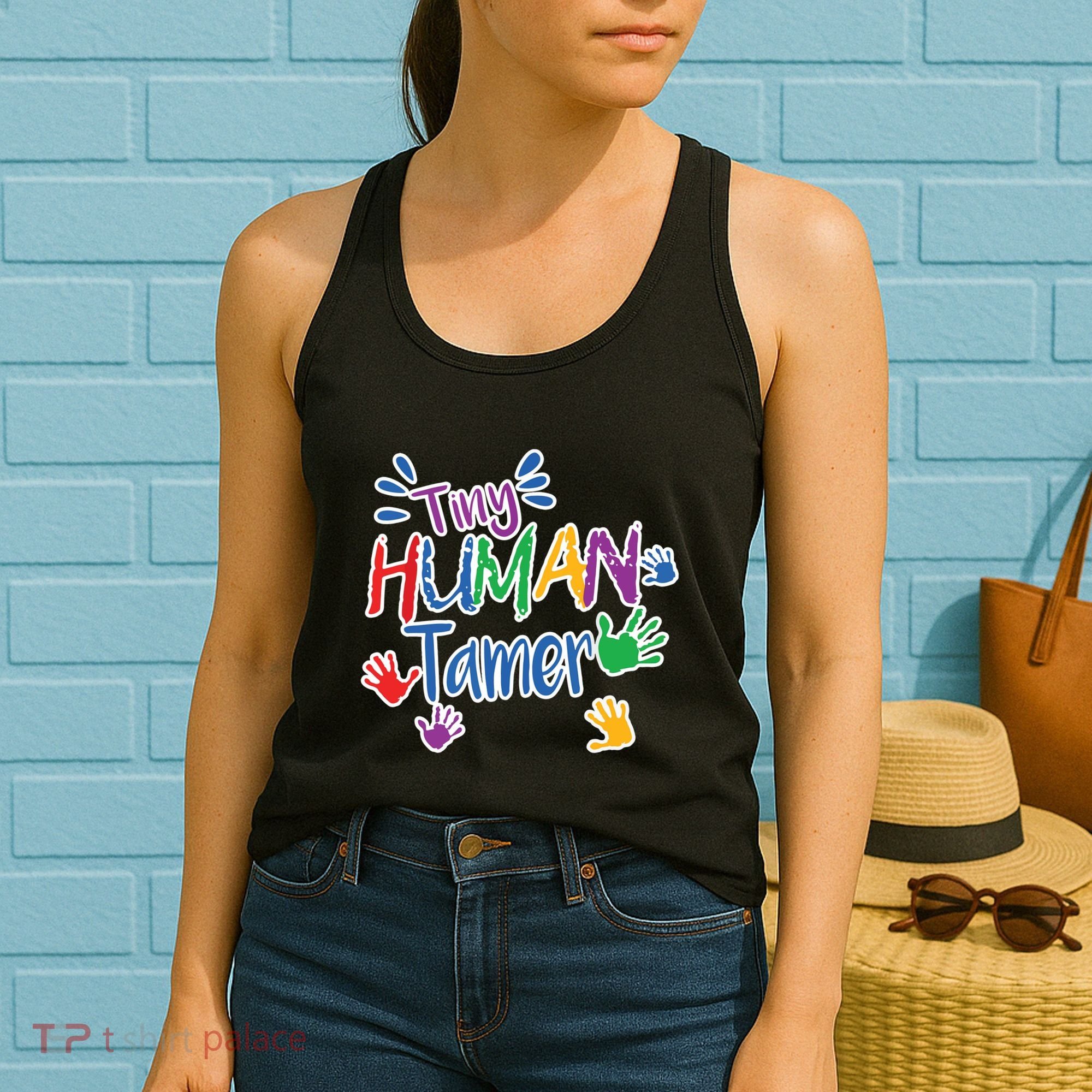 Funny Tiny Human Tamer Daycare Provider Teacher Gift Women's Tank Top