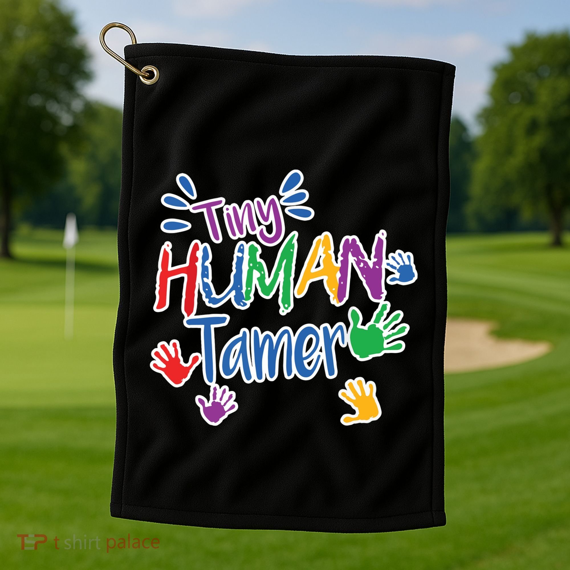 Funny Tiny Human Tamer Daycare Provider Teacher Gift Golf Towel