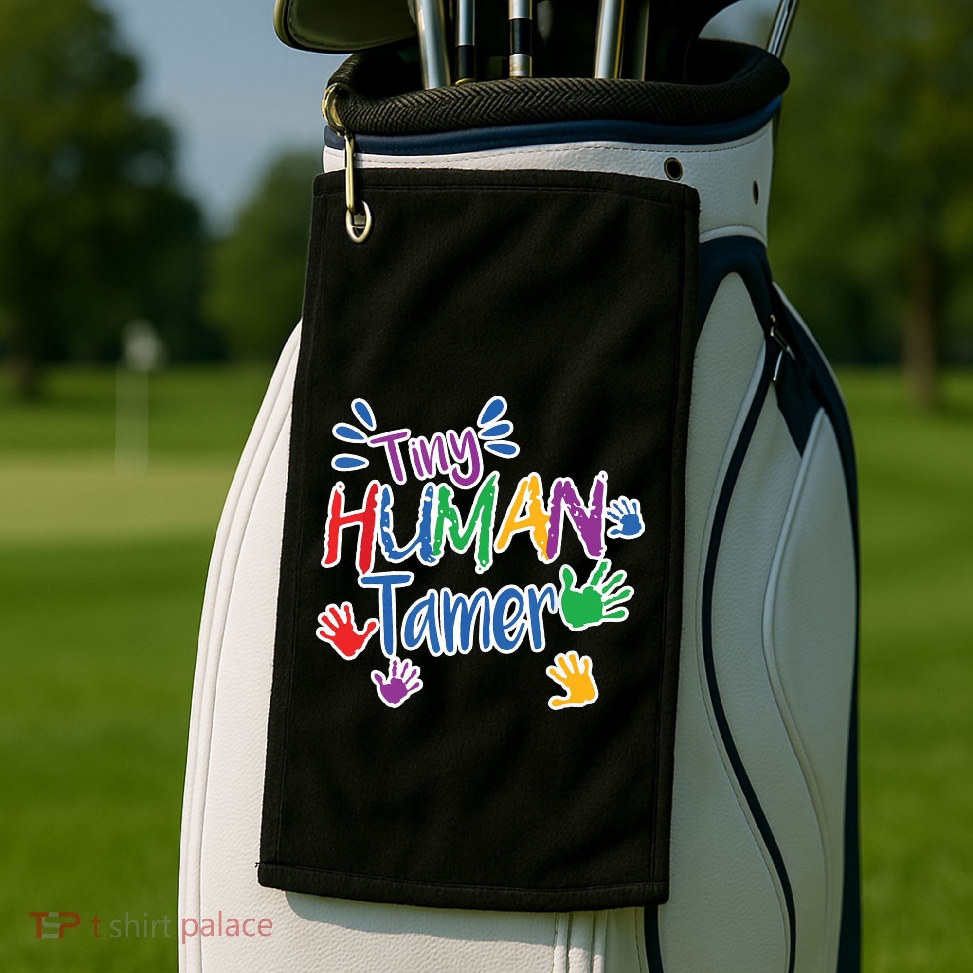 Funny Tiny Human Tamer Daycare Provider Teacher Gift Golf Towel