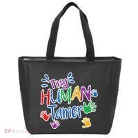 Funny Tiny Human Tamer Daycare Provider Teacher Gift Tote Bag thumb 0