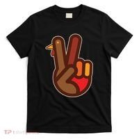 Funny Turkey Hand Thanksgiving Retro Peace Vintage T-Shirt thumb 0