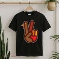 Funny Turkey Hand Thanksgiving Retro Peace Vintage T-Shirt thumb 2
