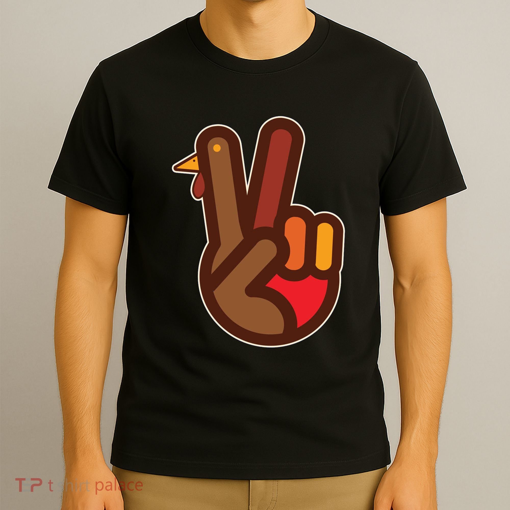 Funny Turkey Hand Thanksgiving Retro Peace Vintage T-Shirt