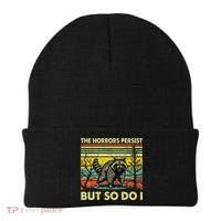 Funny The Horrors Persist But So Do Raccoon Meme Sarcastic Beanie thumb 0