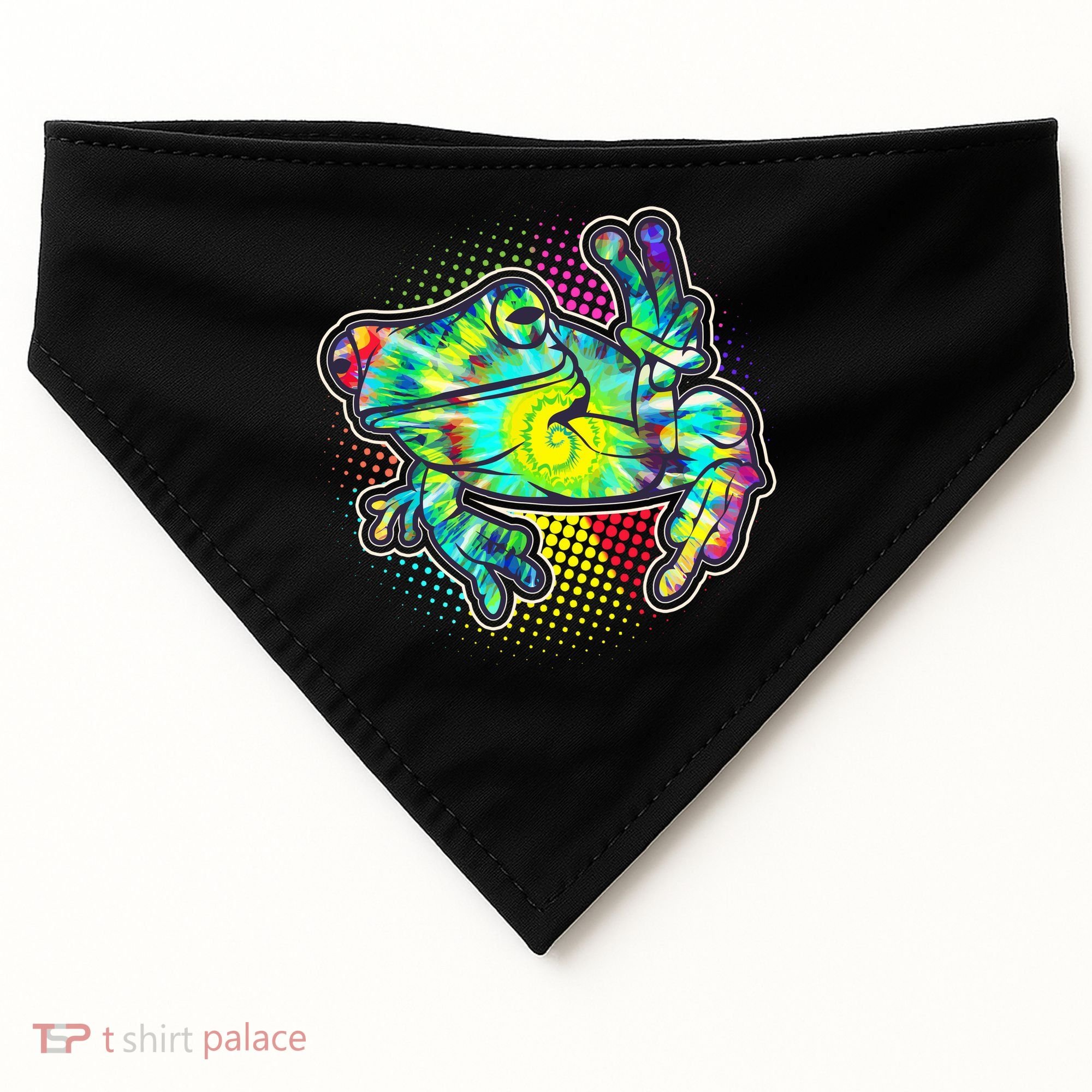 Funny Trippy Hippie Psychedelic Peace Frog USA-Made Doggie Bandana