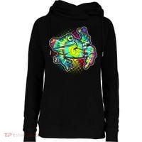Funny Trippy Hippie Psychedelic Peace Frog Womens Funnel Neck Pullover Hood thumb 0