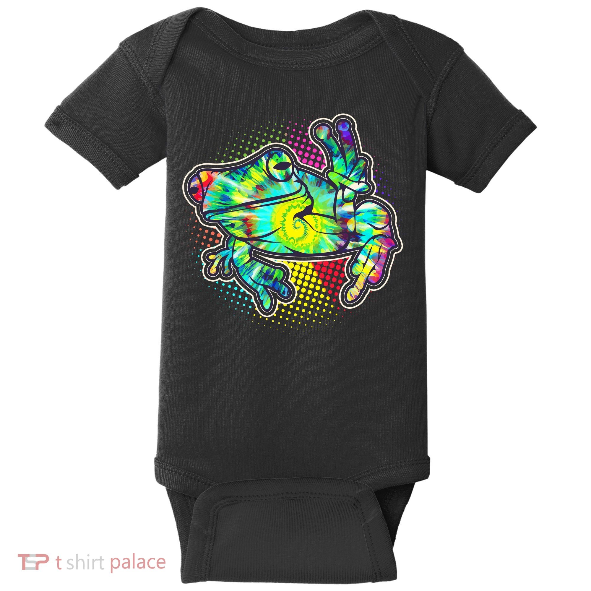 Funny Trippy Hippie Psychedelic Peace Frog Baby Bodysuit