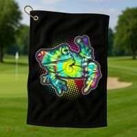 Funny Trippy Hippie Psychedelic Peace Frog Golf Towel thumb 1