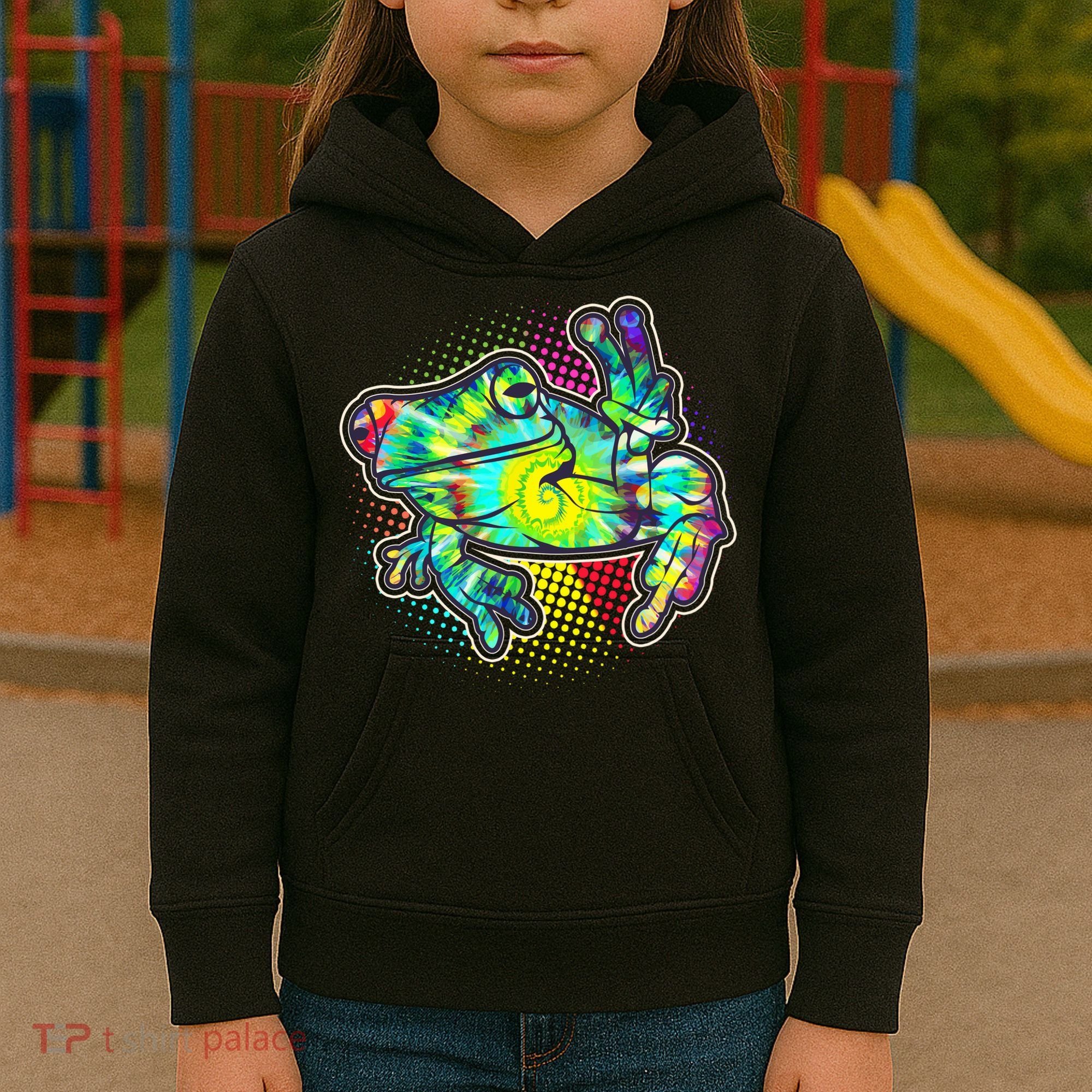 Funny Trippy Hippie Psychedelic Peace Frog Kids Hoodie