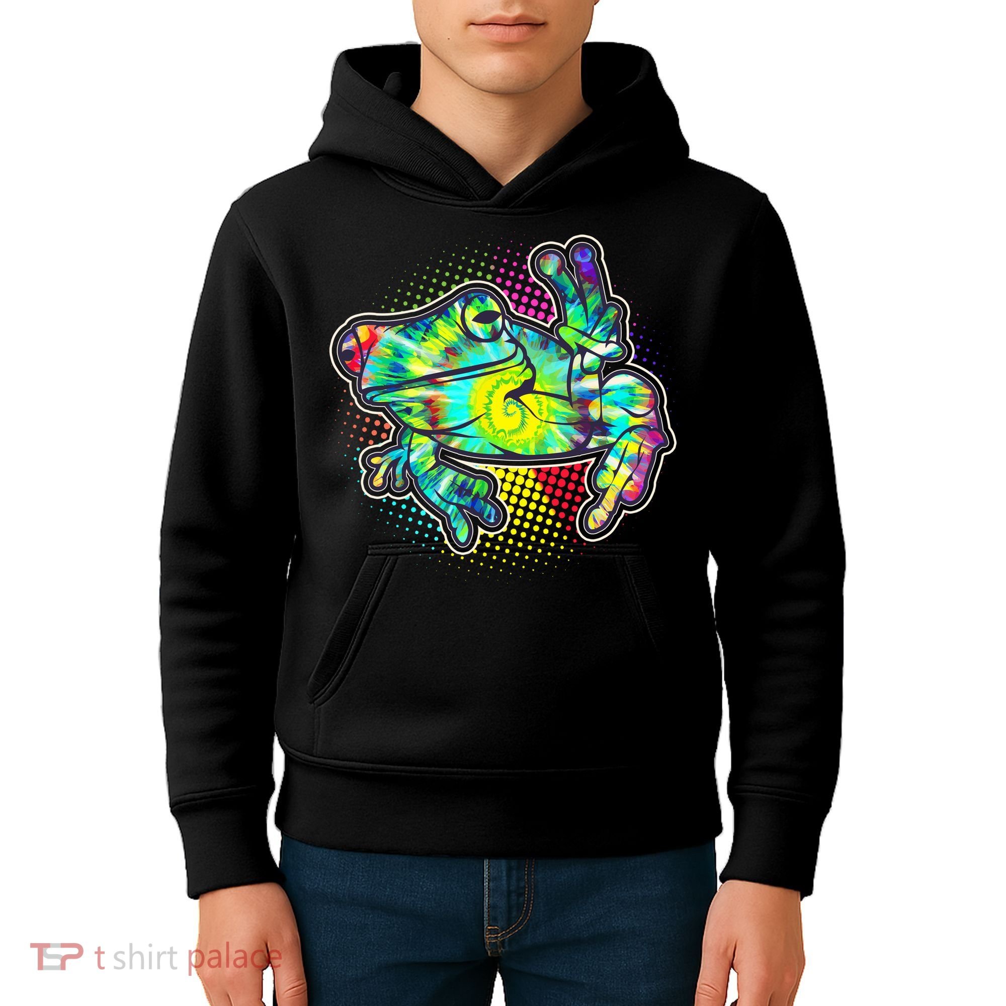 Funny Trippy Hippie Psychedelic Peace Frog Kids Hoodie