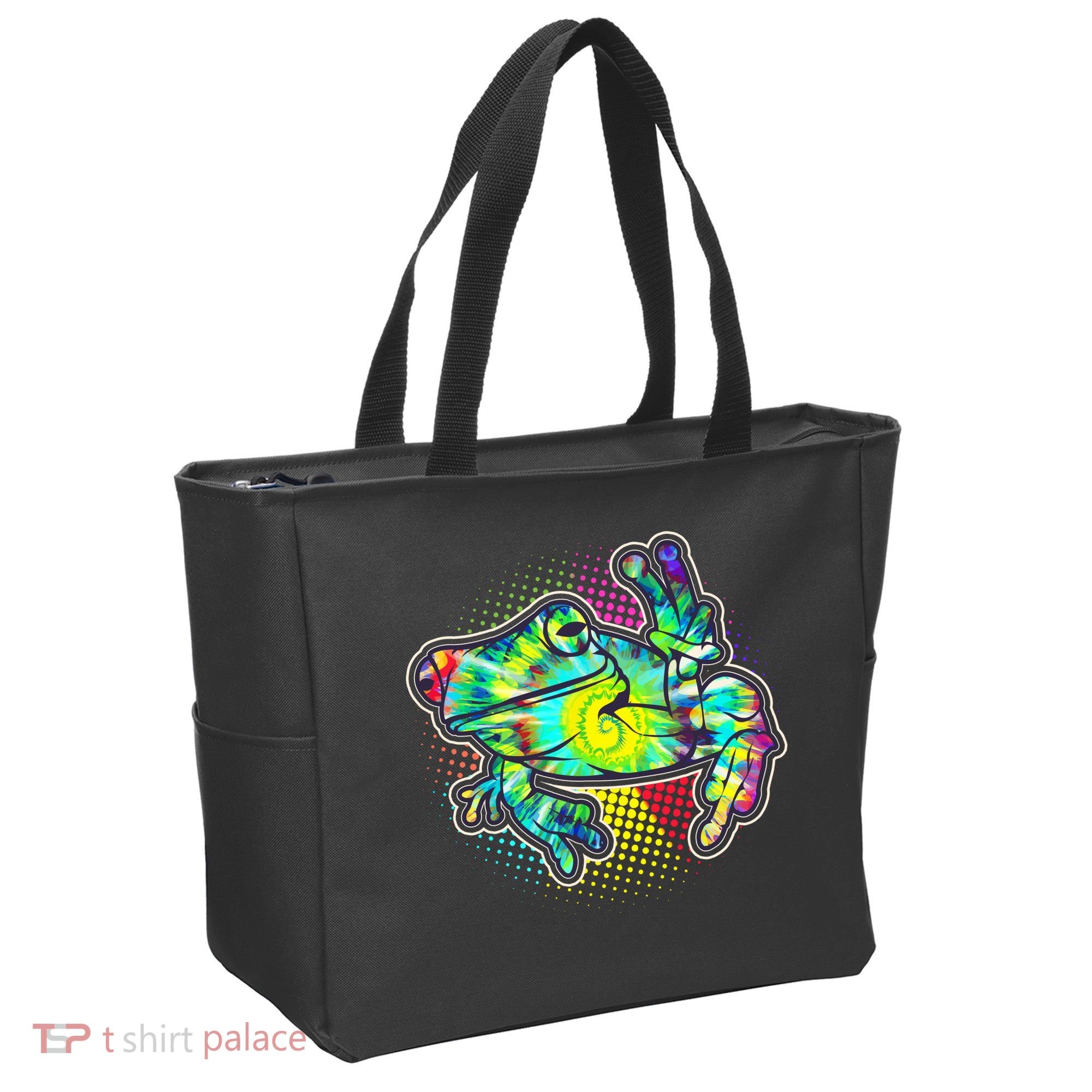 Funny Trippy Hippie Psychedelic Peace Frog Tote Bag