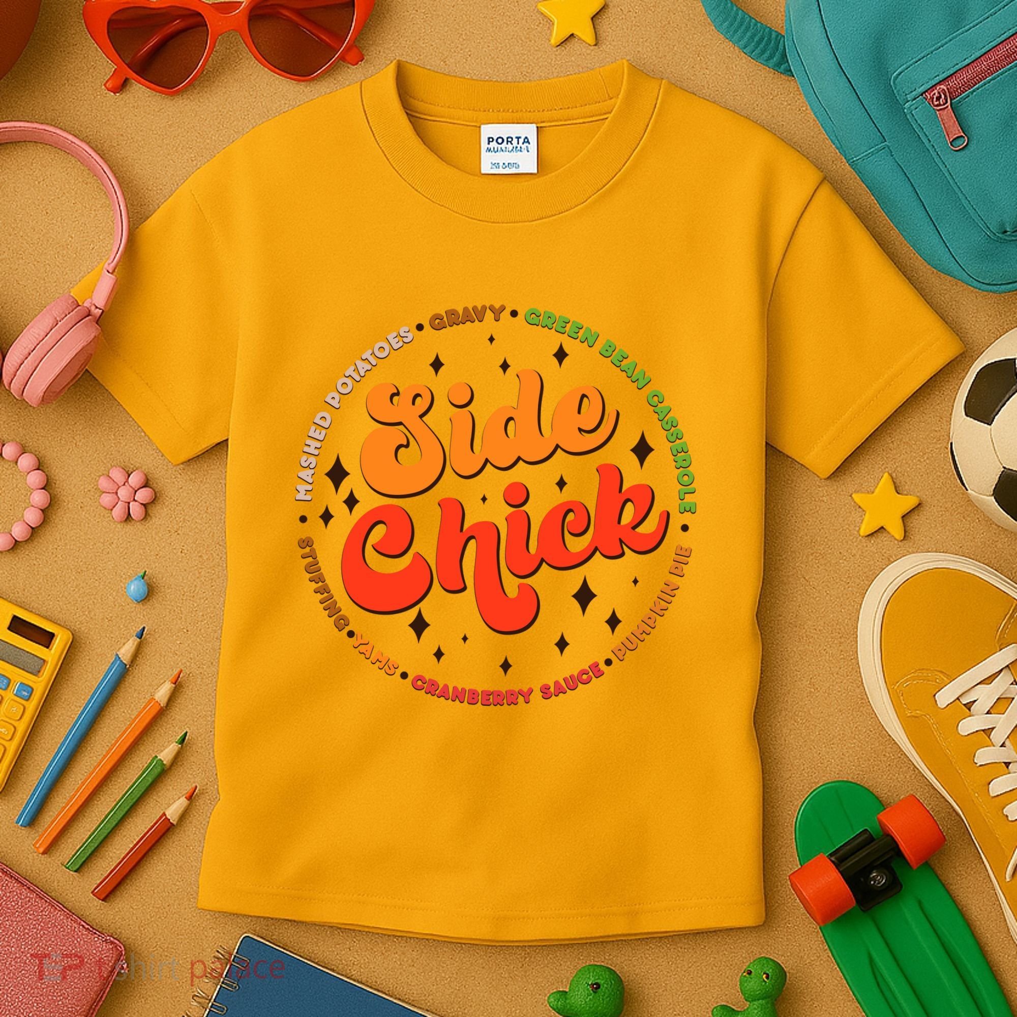 Funny Thanksgiving Holiday Side Chick Kids T-Shirt