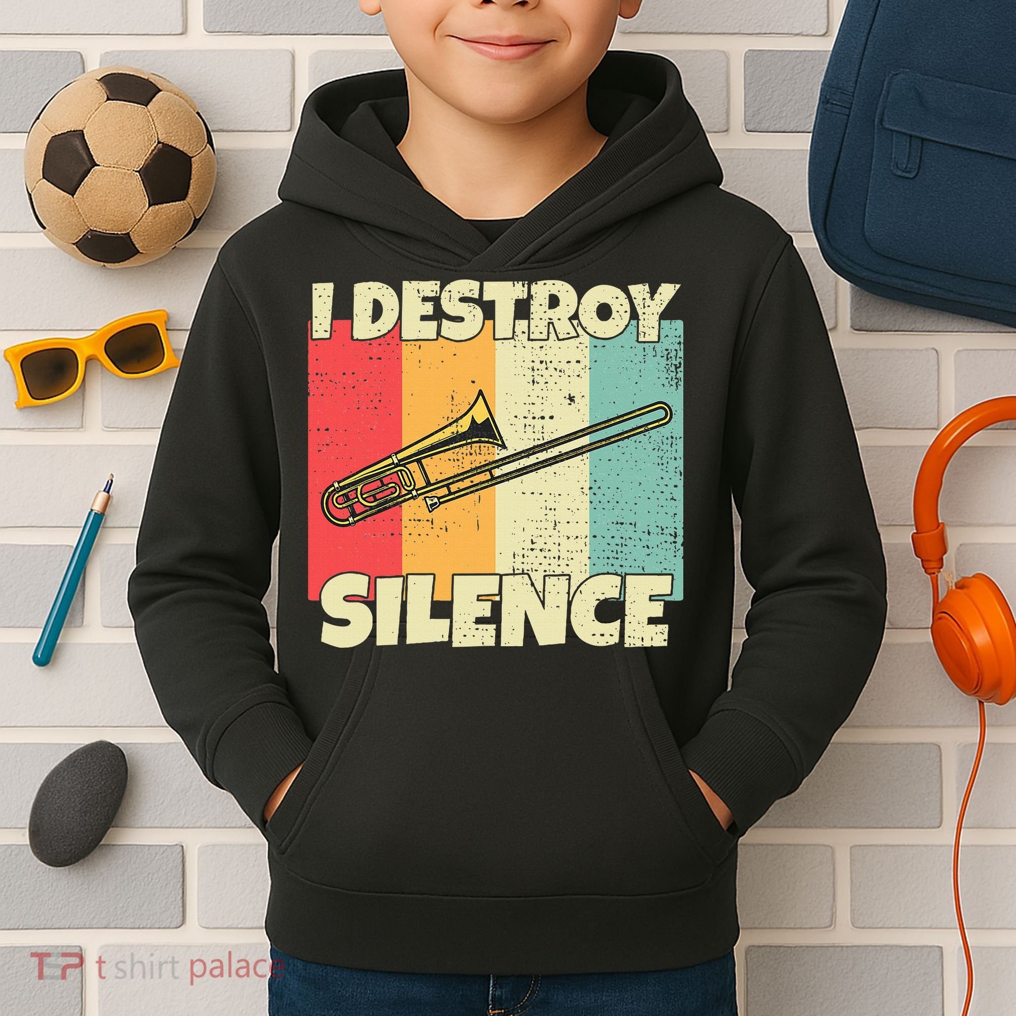Funny Trombone Instrument I Destroy Silence For Trombone Kids Hoodie