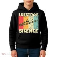 Funny Trombone Instrument I Destroy Silence For Trombone Kids Hoodie thumb 4