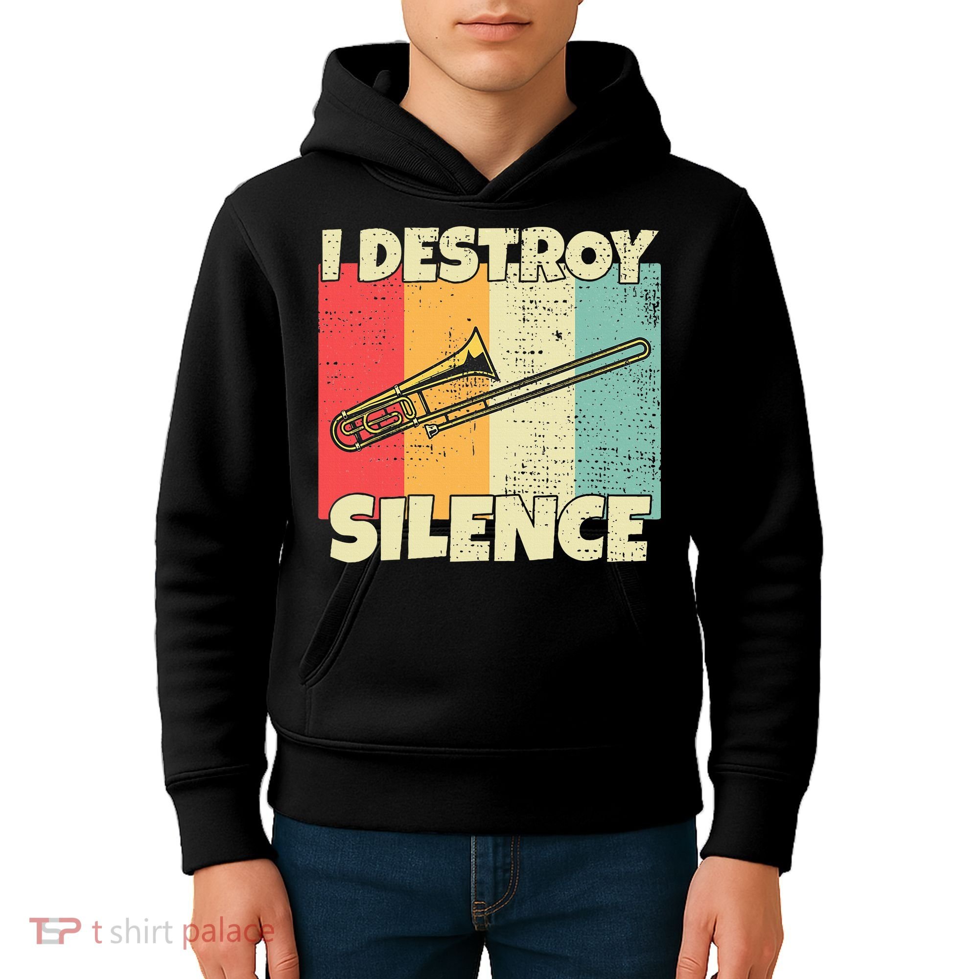 Funny Trombone Instrument I Destroy Silence For Trombone Kids Hoodie