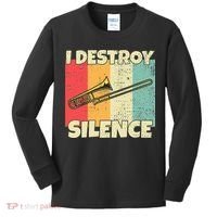 Funny Trombone Instrument I Destroy Silence For Trombone Kids Long Sleeve Shirt thumb 0