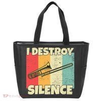 Funny Trombone Instrument I Destroy Silence For Trombone Tote Bag thumb 0