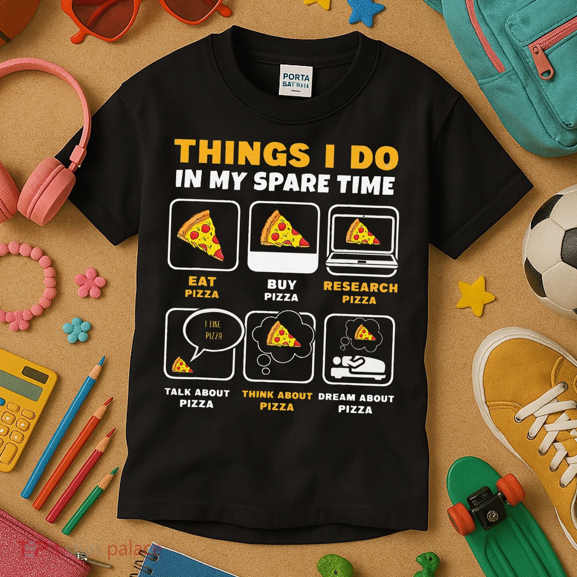 Funny Things I Do In My Spare Time Eating Pizza Kids T-Shirt