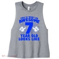 Funny This Is What An Awesome 7 Year Old Looks Like Birthday Women's Racerback Cropped Tank thumb 0