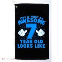 Funny This Is What An Awesome 7 Year Old Looks Like Birthday Golf Towel thumb 0