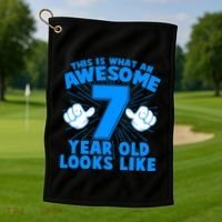 Funny This Is What An Awesome 7 Year Old Looks Like Birthday Golf Towel thumb 1