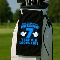 Funny This Is What An Awesome 7 Year Old Looks Like Birthday Golf Towel thumb 2