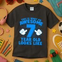 Funny This Is What An Awesome 7 Year Old Looks Like Birthday Kids T-Shirt thumb 3