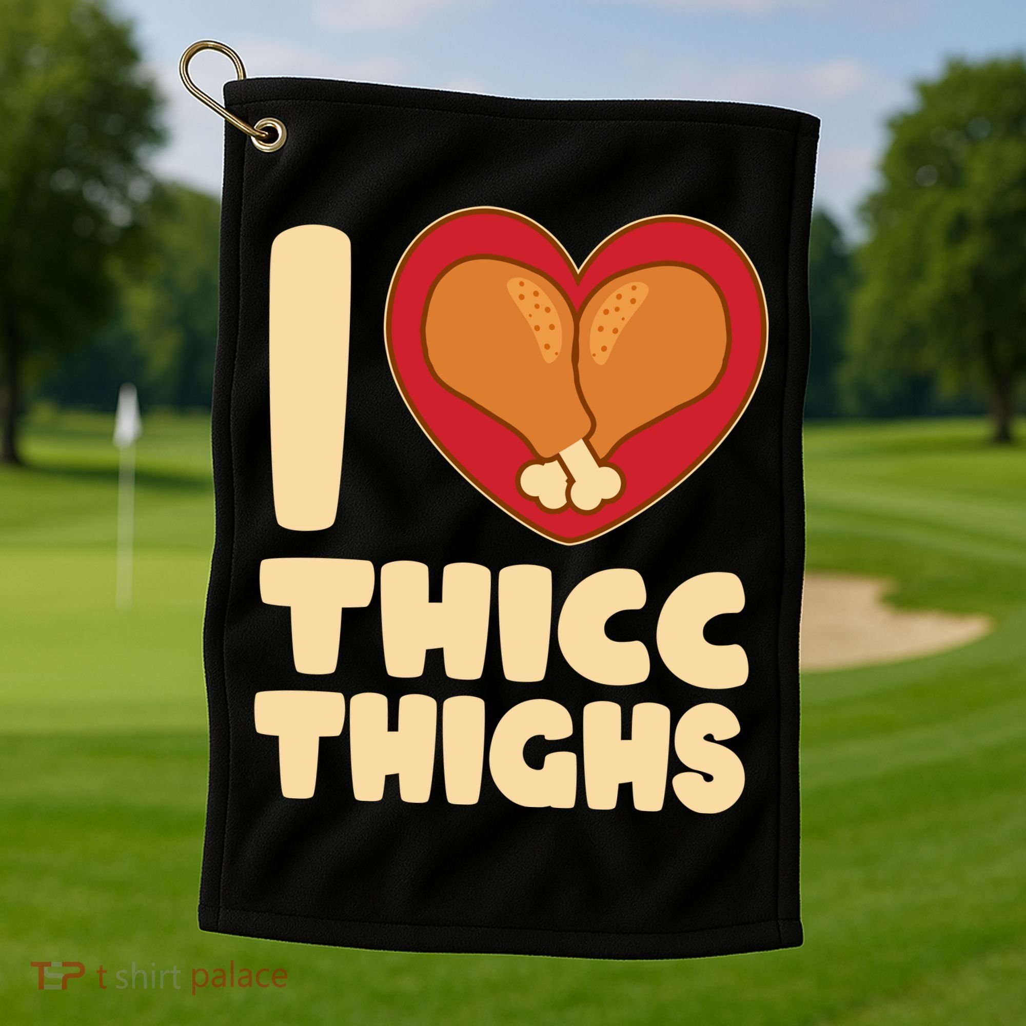 Funny Thanksgiving I Heart Thicc Thighs Golf Towel