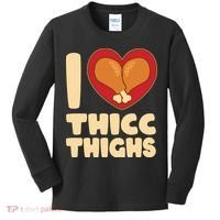 Funny Thanksgiving I Heart Thicc Thighs Kids Long Sleeve Shirt thumb 0