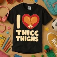 Funny Thanksgiving I Heart Thicc Thighs Kids T-Shirt thumb 3