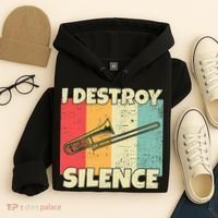 Funny Trombone Instrument I Destroy Silence For Trombone Hoodie thumb 4