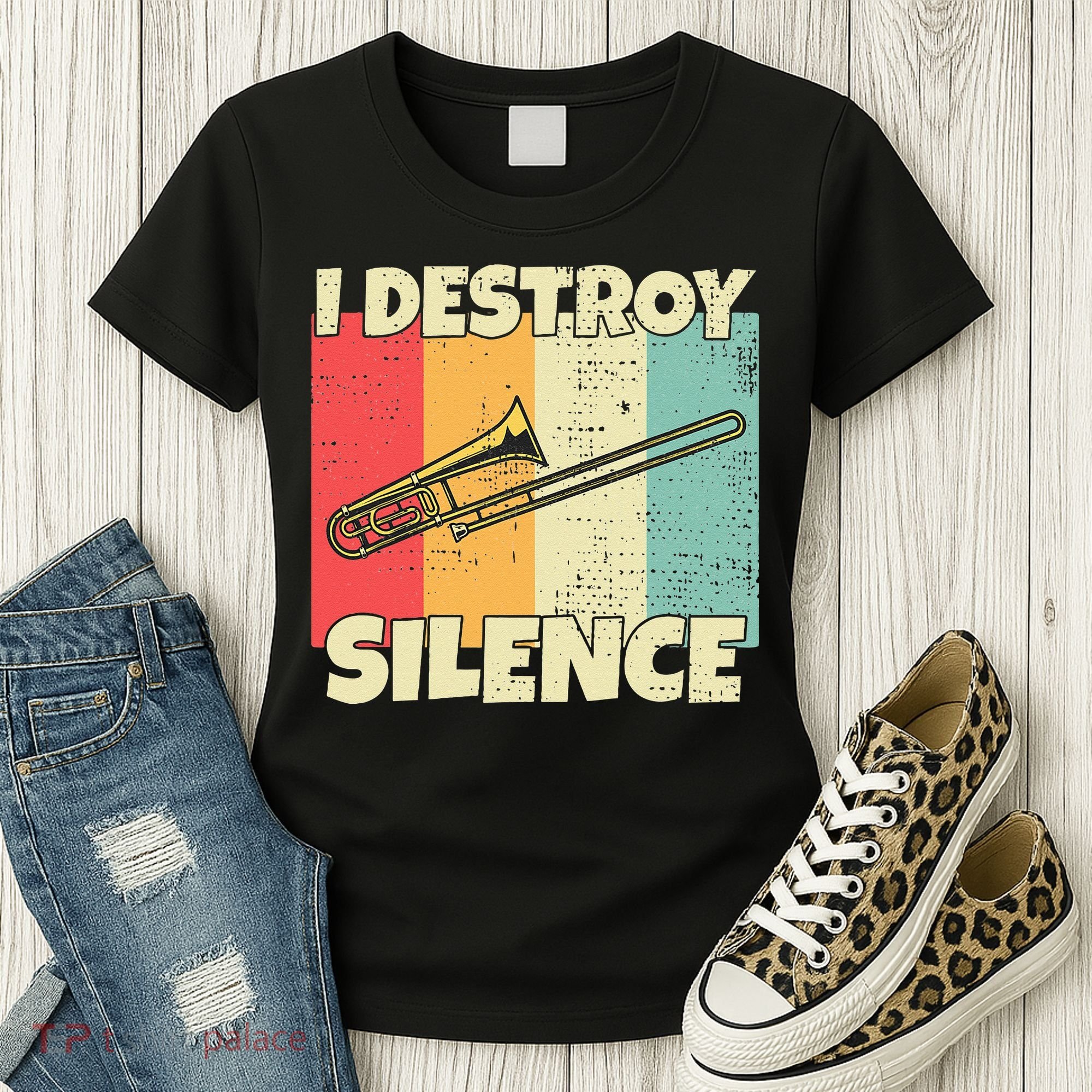 Funny Trombone Instrument I Destroy Silence For Trombone Women's T-Shirt