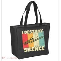 Funny Trombone Instrument I Destroy Silence For Trombone Tote Bag thumb 2