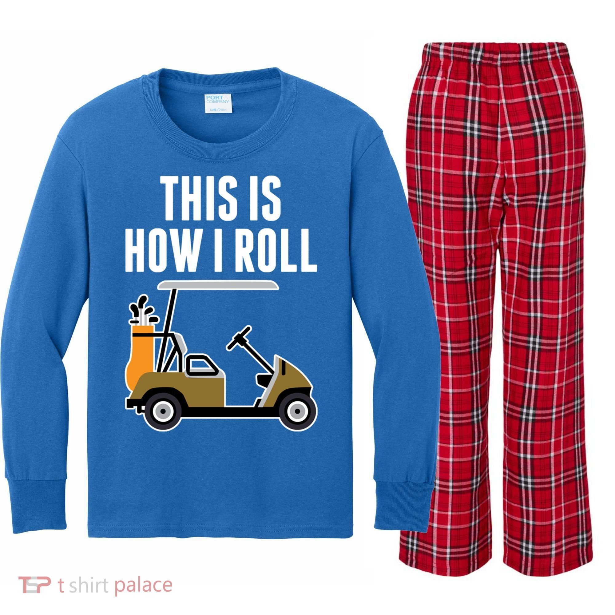 Funny This Is How I Roll Golf Cart Gift Kids Long Sleeve Plaid Pajama Set