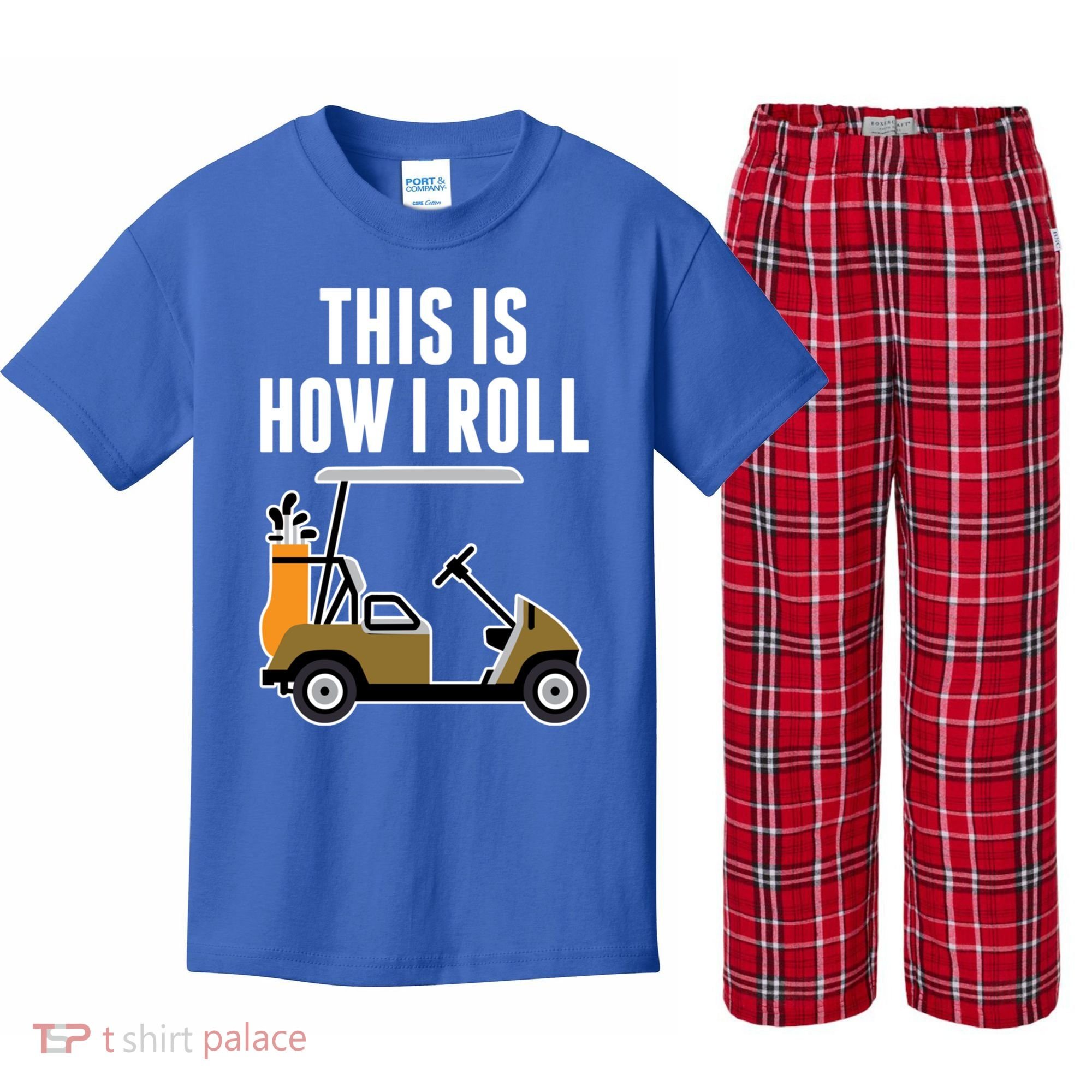 Funny This Is How I Roll Golf Cart Gift Kids Plaid Pajama Set