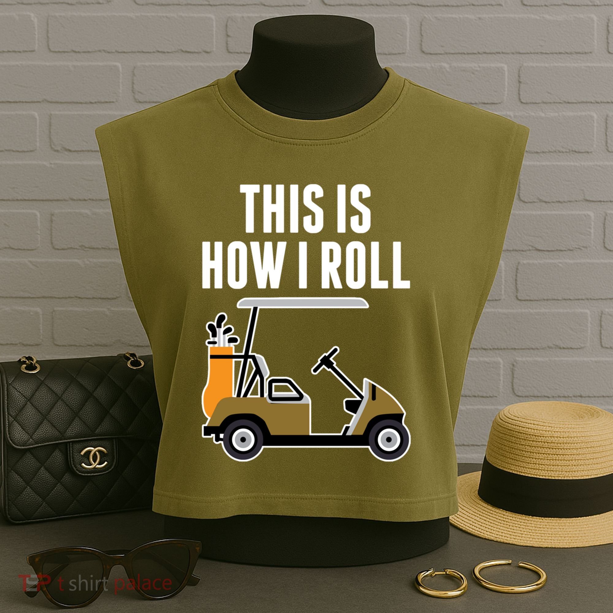 Funny This Is How I Roll Golf Cart Gift Garment-Dyed Women's Muscle Tee