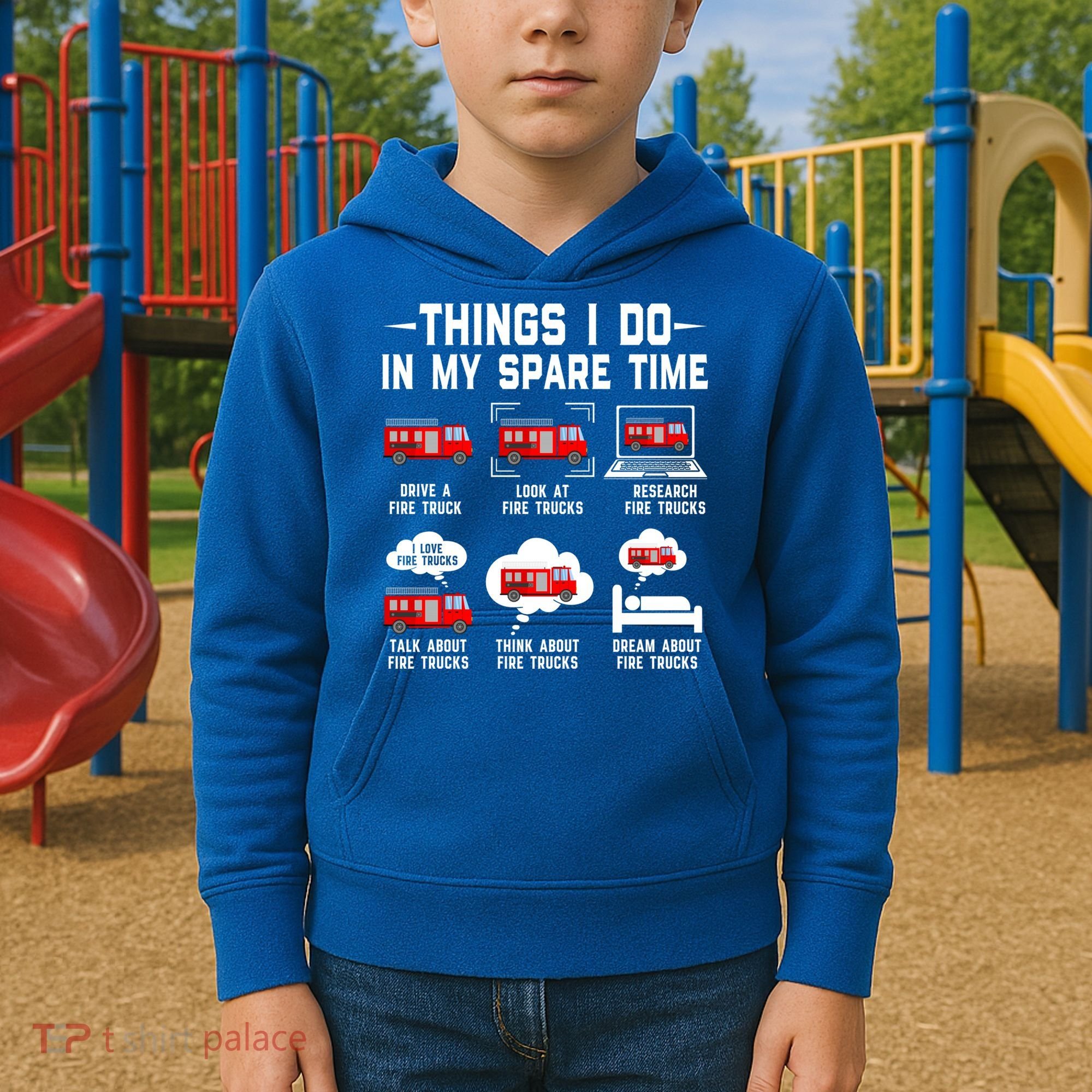 Firefighter Things I Do In My Spare Time Funny Fire Trucks Gift Kids Hoodie