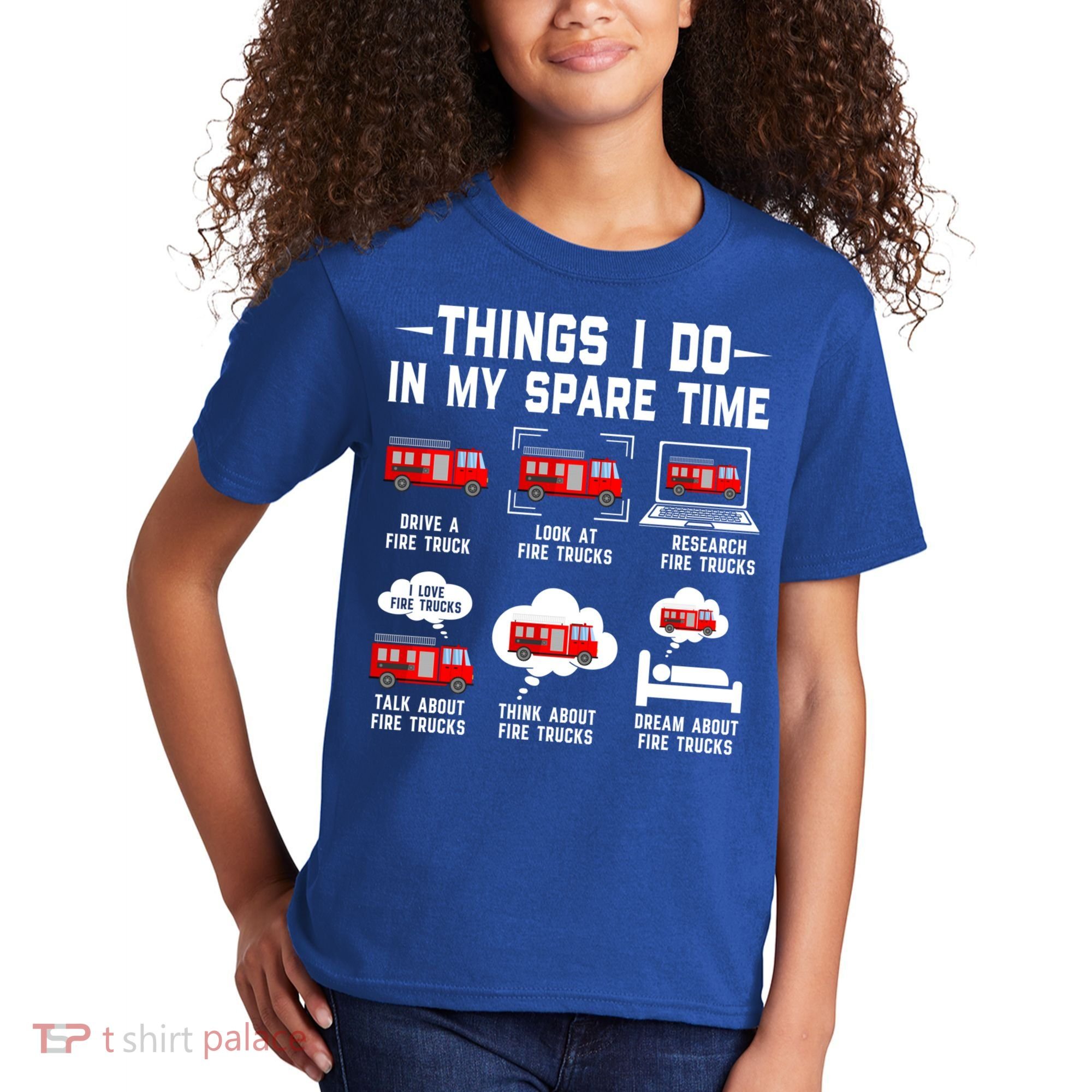 Firefighter Things I Do In My Spare Time Funny Fire Trucks Gift Kids T-Shirt