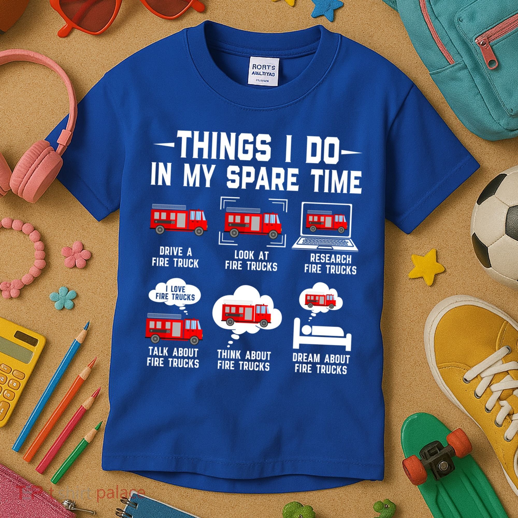 Firefighter Things I Do In My Spare Time Funny Fire Trucks Gift Kids T-Shirt