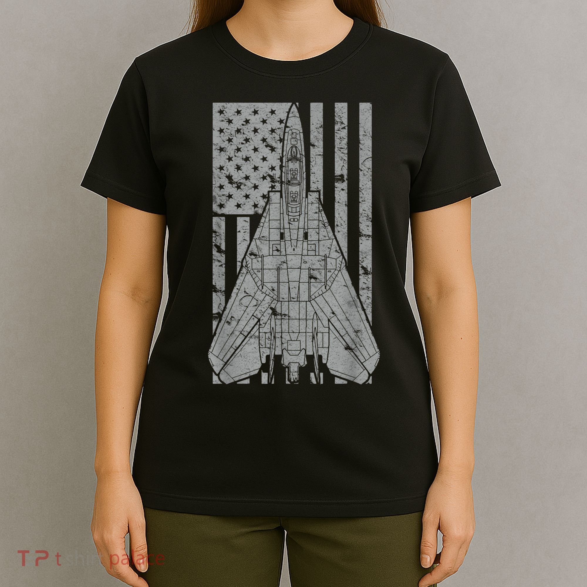 F14 Tomcat Jet Fighter Vintage American Flag T-Shirt
