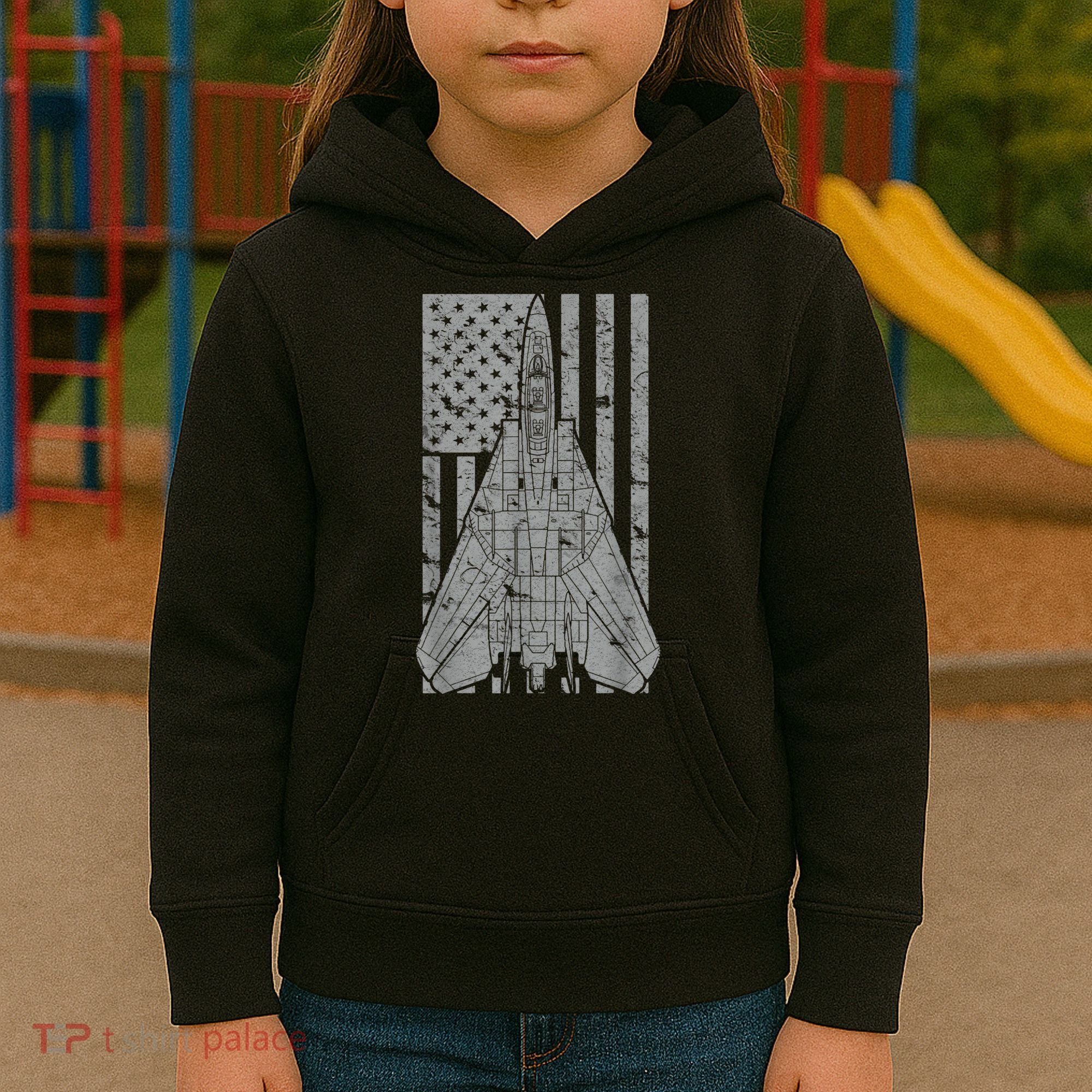 F14 Tomcat Jet Fighter Vintage American Flag Kids Hoodie