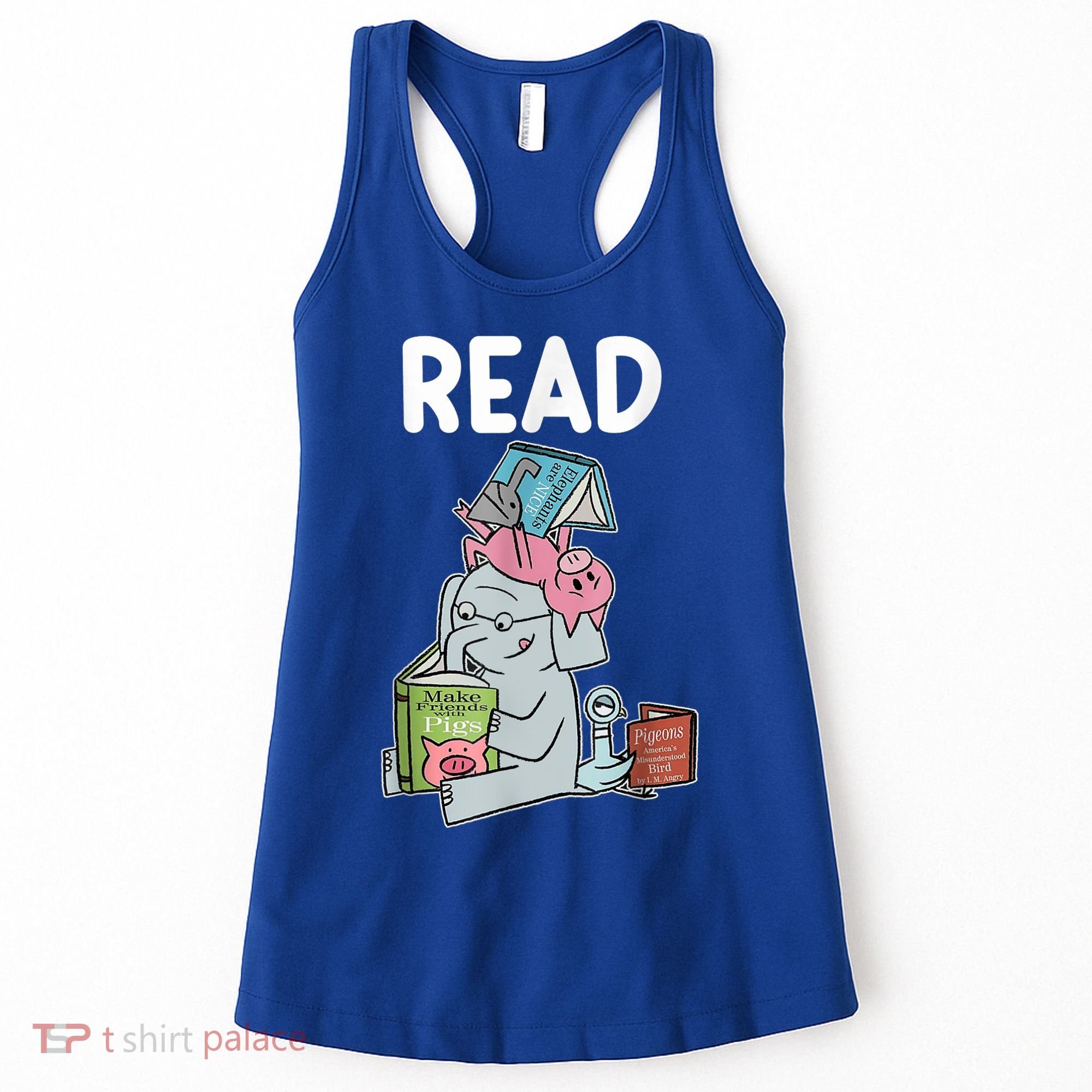 Funny Teacher Library Read Book Club Piggie Elephant Pigeons Women's Tank Top