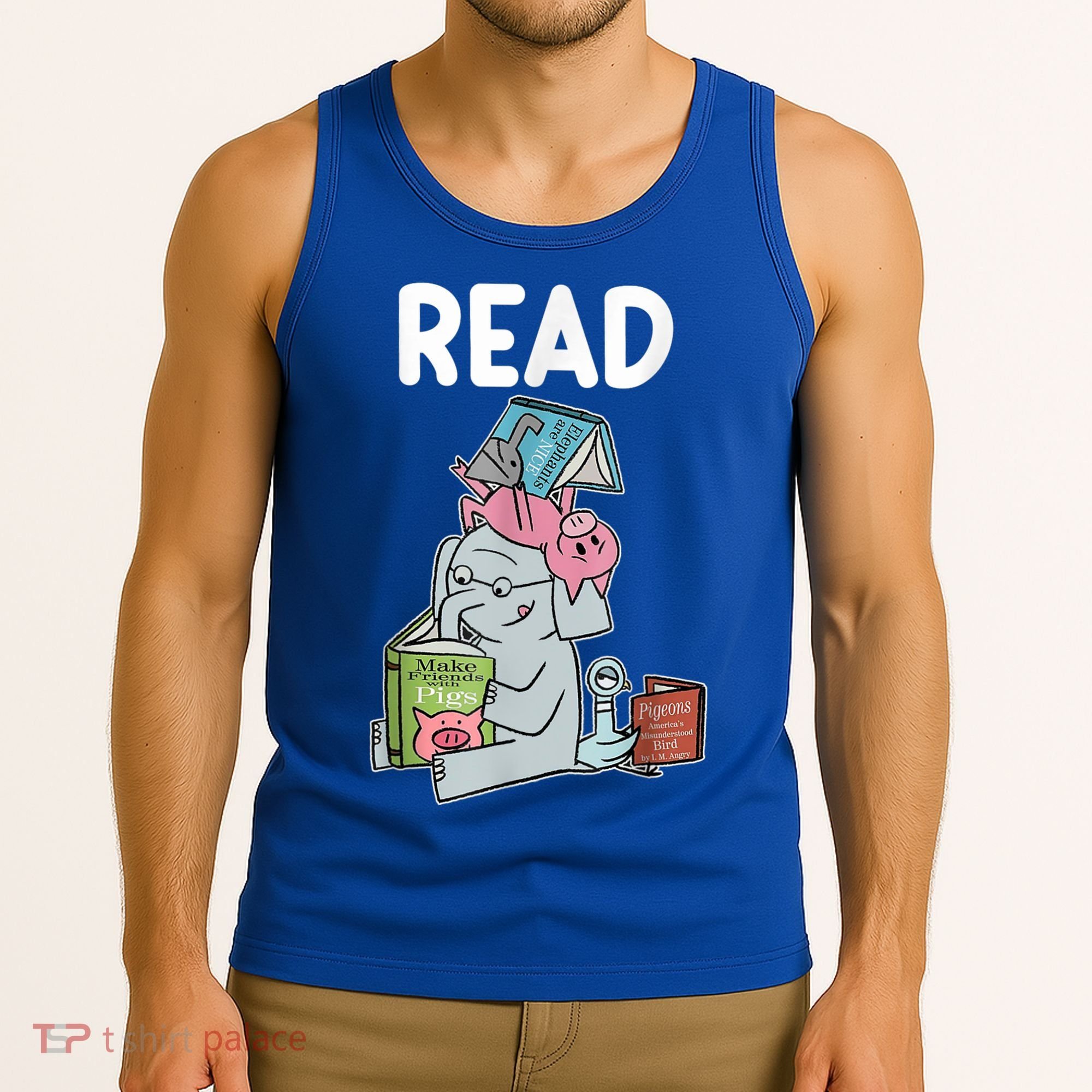 Funny Teacher Library Read Book Club Piggie Elephant Pigeons Tank Top